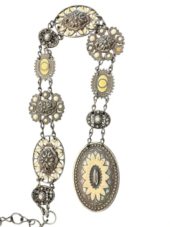 Chico's Gold Silver Tone Metal Waist Belt Western Boho Adj 22-42” Concho Rodeo - Picture 7 of 13